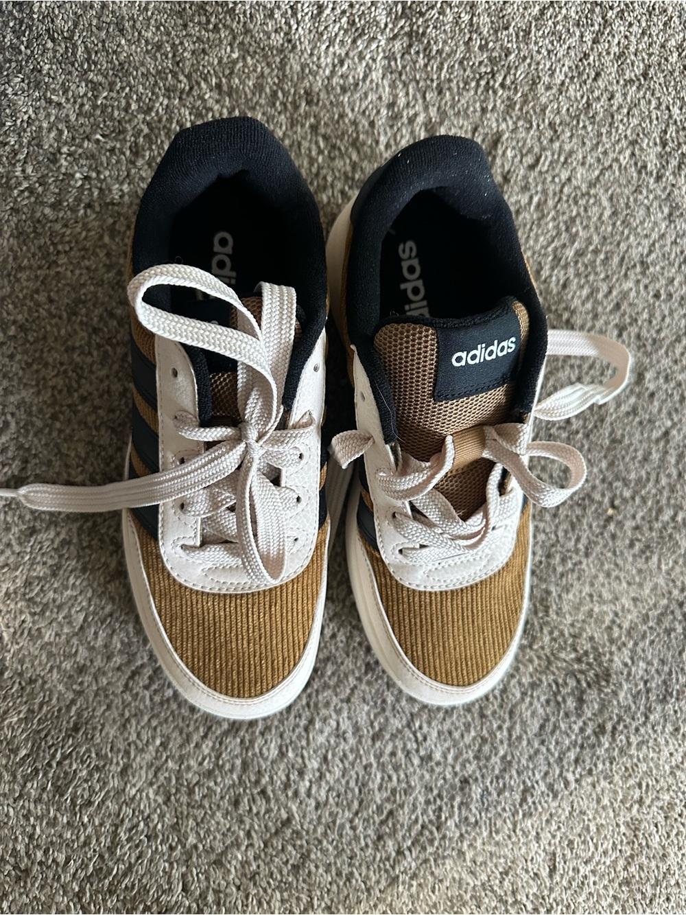 adidas Kids Corduroy Low-Top Sneakers in Tan, Black & White